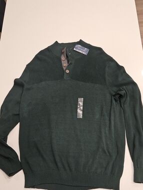 Club Room Dark Green Men's Henley Crewneck Sweater